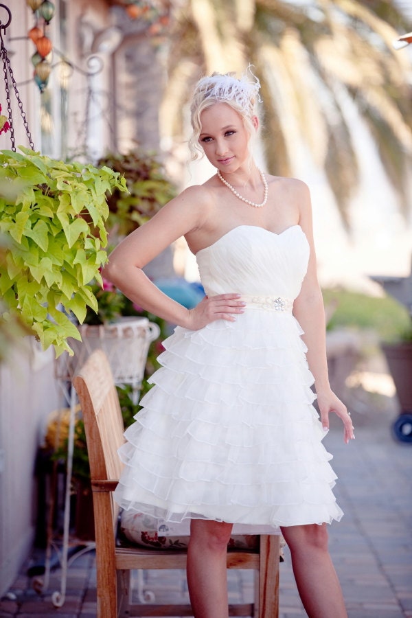 Chloe - Short Wedding Dress, Organza, Ruffles, Reception Dress