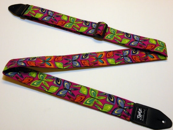 Handmade Guitar Strap - BUTTERFLIES - Violet - Blue - Orange - Turquoise - Green