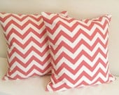 CLEARANCE Coral Chevron Pillow Covers. 16x16 Decorative Throw Pillow Covers. Cushion Covers.