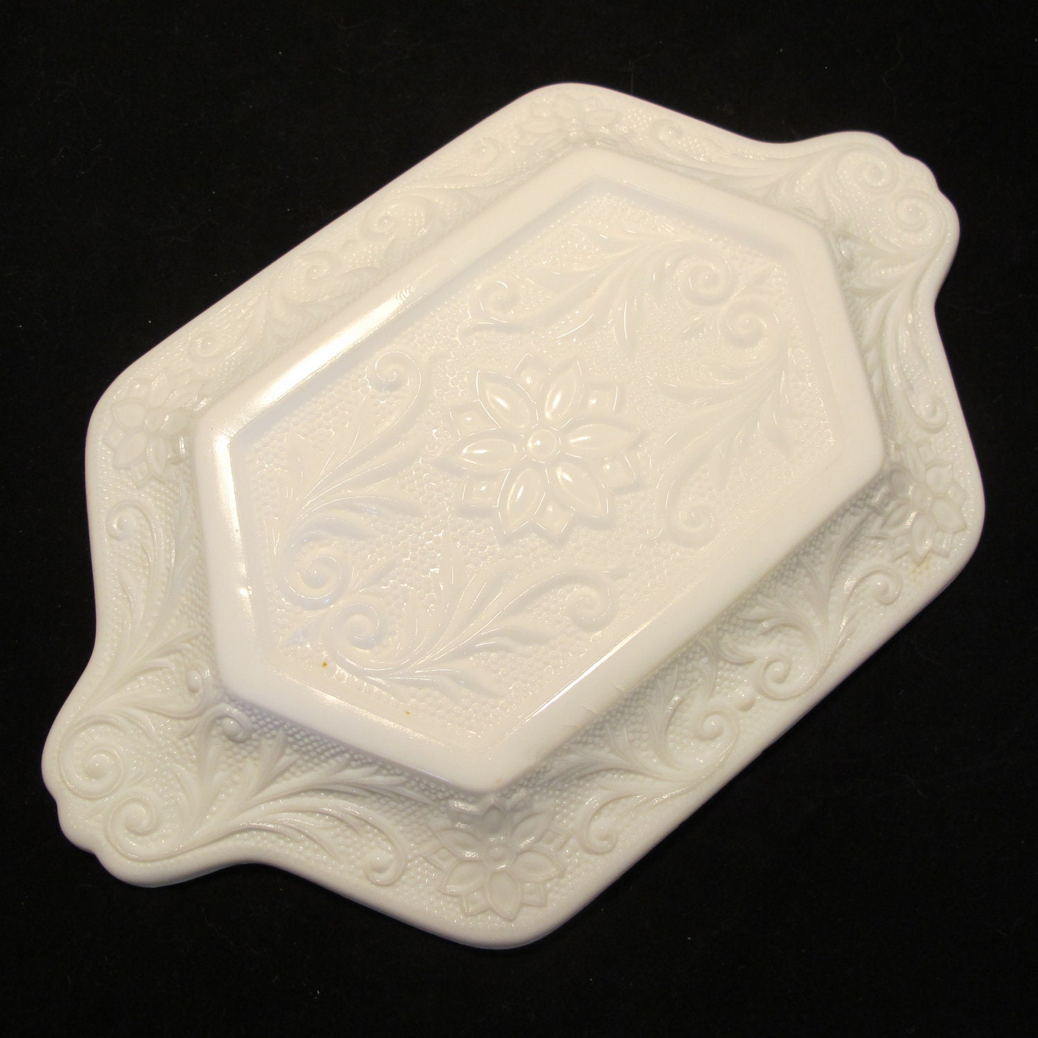 Vintage Filagree Pattern Milk Glass Tray