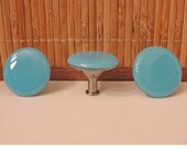 3 Fused Glass Knobs Cabinet Knobs Pulls Light Blue Home Decor - Kitchen Bathroom Hardware Dresser Drawer Knobs