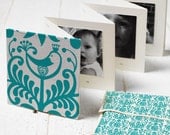 ONCE-A-YEAR BOOK, Blue Bird folk design/ Hand bound baby's photo album keepsake & memory book, journal and first words notebook all in one.