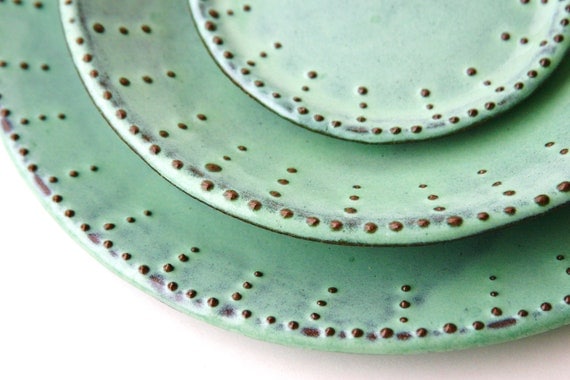 Dinnerware Set for 4 - 16 Peices - Aqua Mist - Dinner Salad Dessert Bread Plate and Bowl - French Country