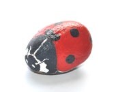 Handpainted river rock Ladybug ladybird beetle garnet red garden jewel summer gift for the gardener