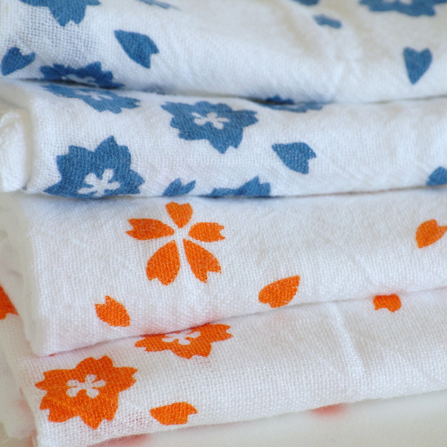Flour Sack Dish Towel - Sakura: Steel Blue, Raspberry  or Orange