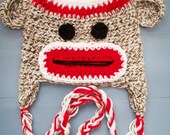 Crochet Sock Monkey Beanie Hat Size Newborn-12 Months