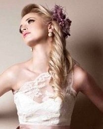 Hollywood Glam Asymmetric Shoulder Ivory lace wedding gown Vintage inspired handmade in Canada