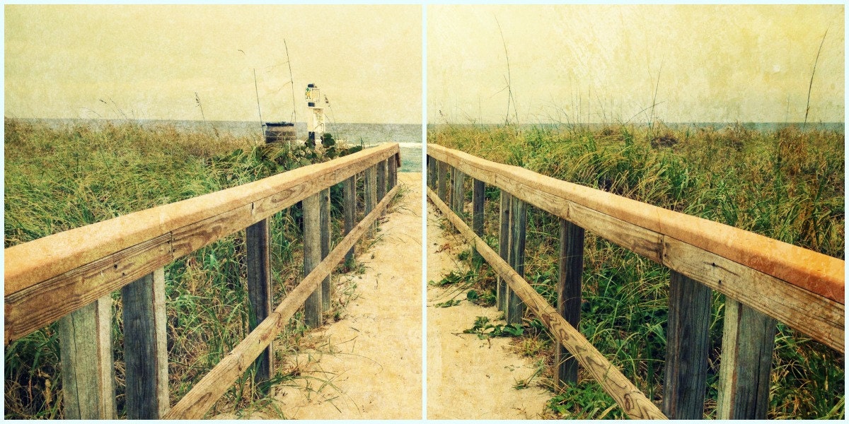 Large Wall Art - Beach Photography Set - Two 11x14 Beach Wall Art Home Decor Prints - Beach Fence Set