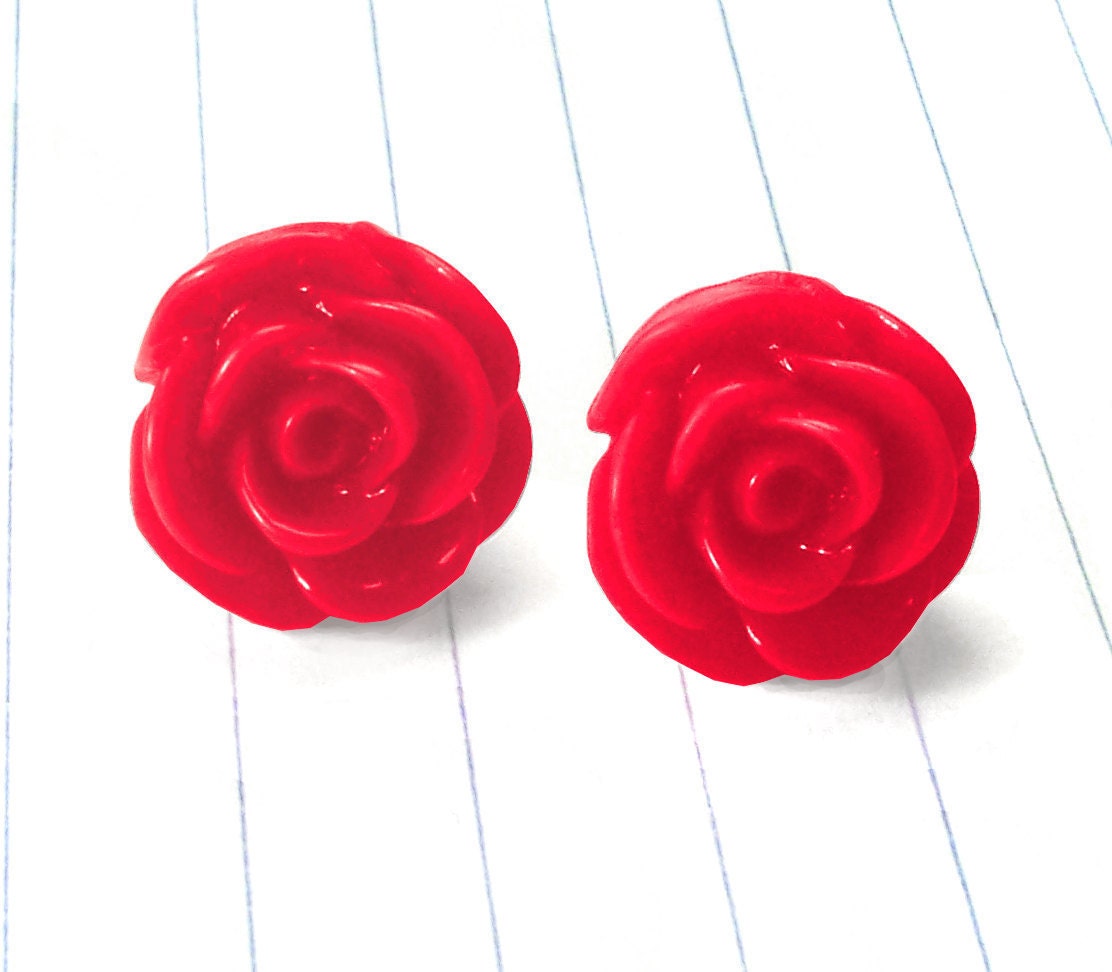 red rose earrings - red rose studs - red rose jewelry - red rose - rose earrings - rose jewelry - rose studs - red earrings - red studs