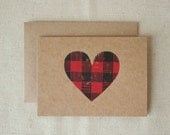 VALENTINE CARD  - Buffalo Plaid Heart Linocut