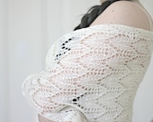 Knitted shawl pattern Chevron Lace Stole scarf wedding white cream PDF