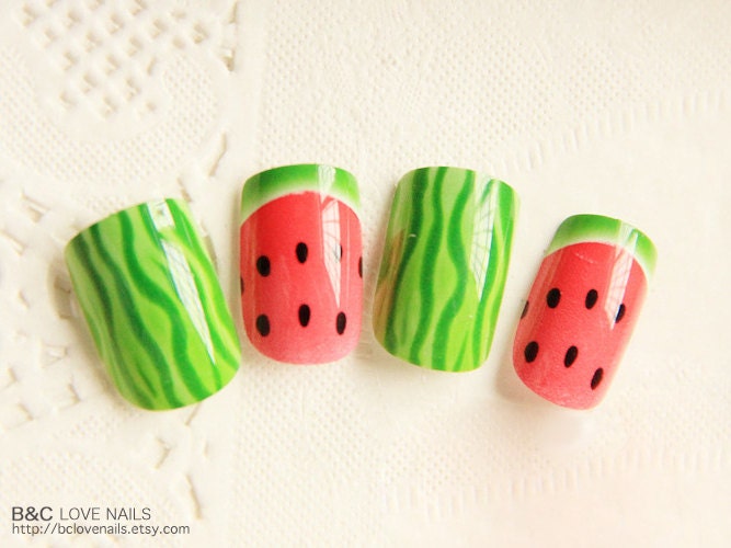Ready to Ship Fake Nail Set - " Watermelon "