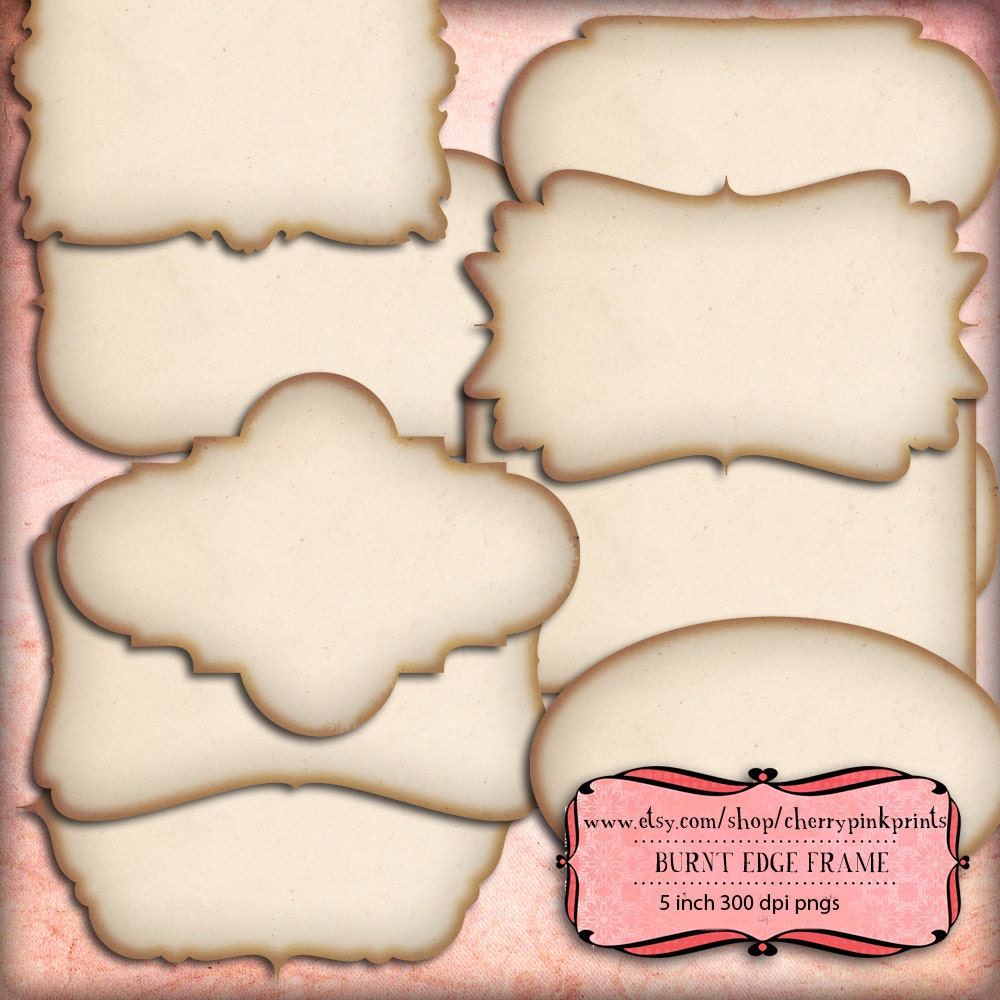 Shabby Burnt Frames, scrapbook embelishment, digital scrapbook frame, tags labels frame clip art for digital scrapbooking