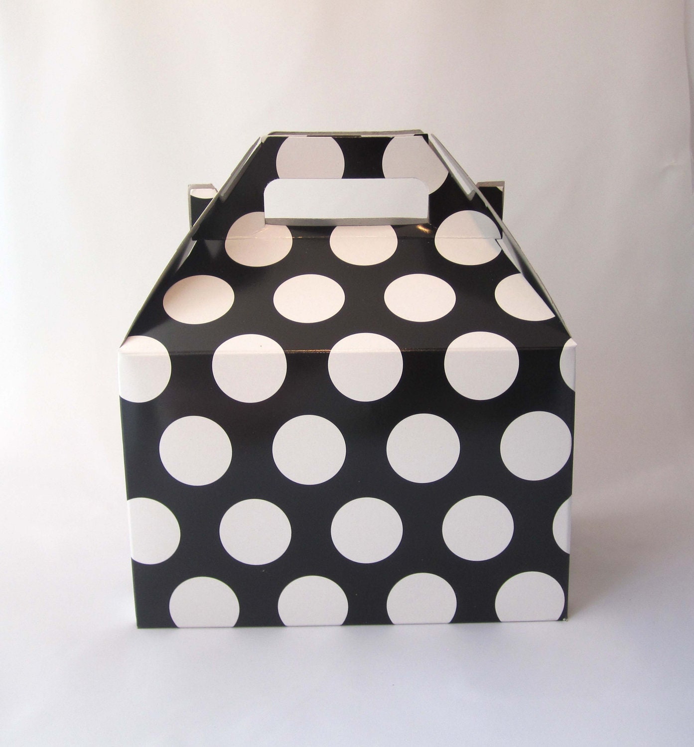 Set of 10 Large Black Polka Dot Gable Top Boxes
