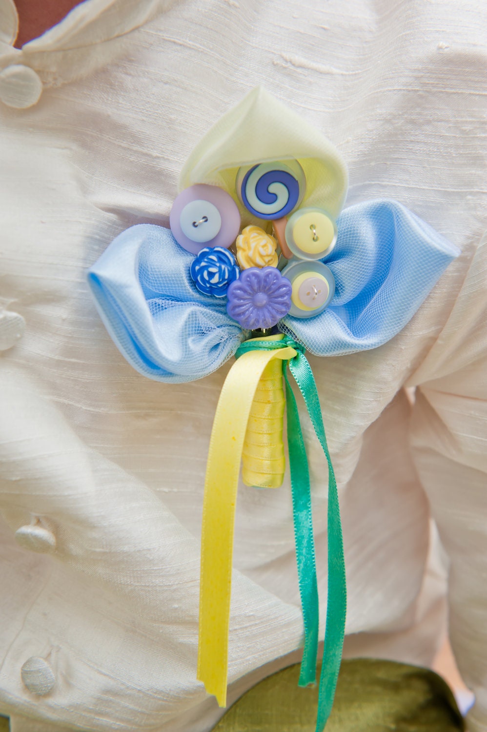 Pastel Button Buttonhole - Pageboy - Yellow, Blue and Lilac