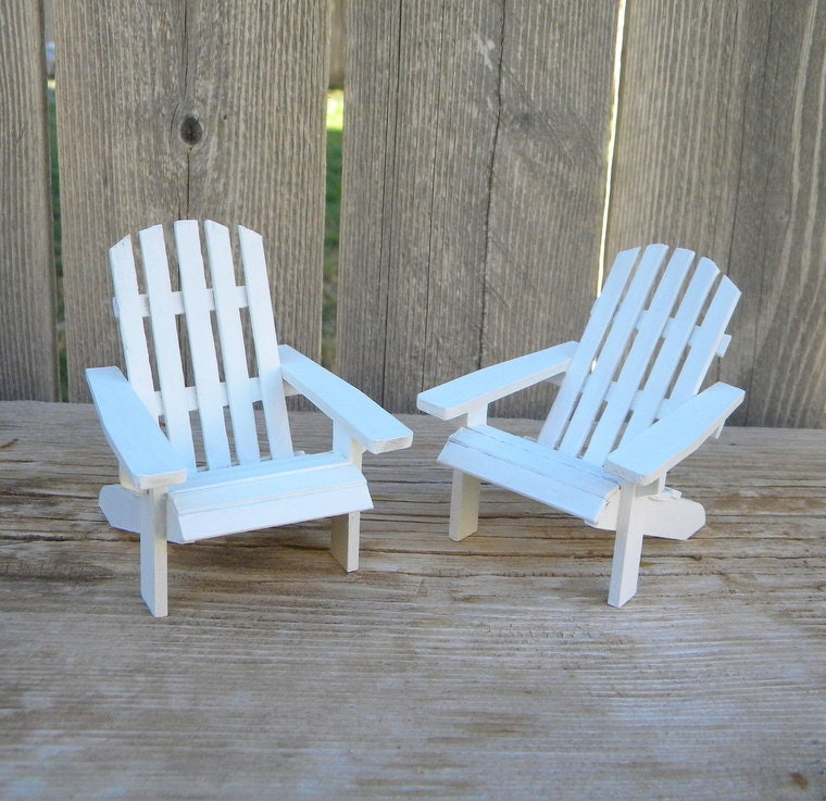 Set of 2 authentic pattern Adirondack chairs dollhouse miniature in white