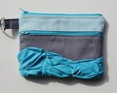 Gussied Up Zipper Pouch in Aquamarine - Aqua/ Gray fabric