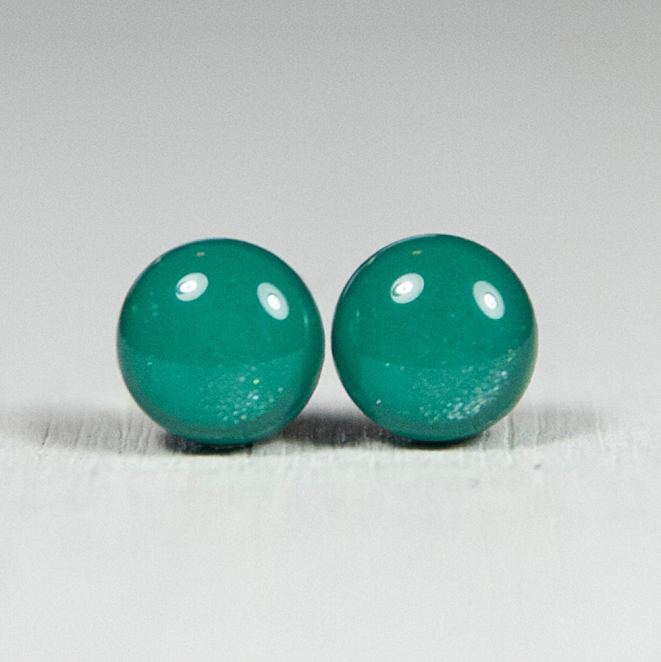 ULTRAMARINE - Green Clay Earrings - Shimmer Small Cute Stud Earrings - Post Polymer Clay & Resin