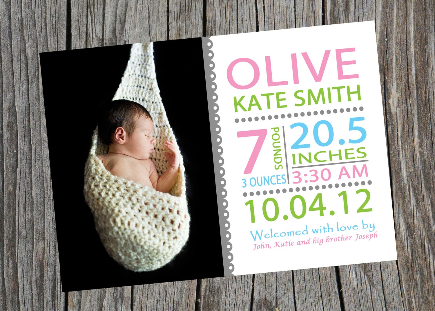 Customized Printable Baby Birth Announcement. Subway Art Birth Announcement. Il_570xn
