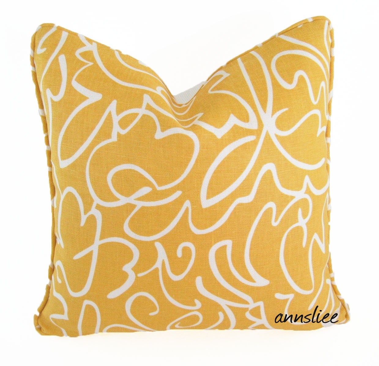DESIGNER YELLOW PILLOW Cover - 18" X 18"  Scalamandre Fabric in Linen, Self  Welt, Also Available in Brown
