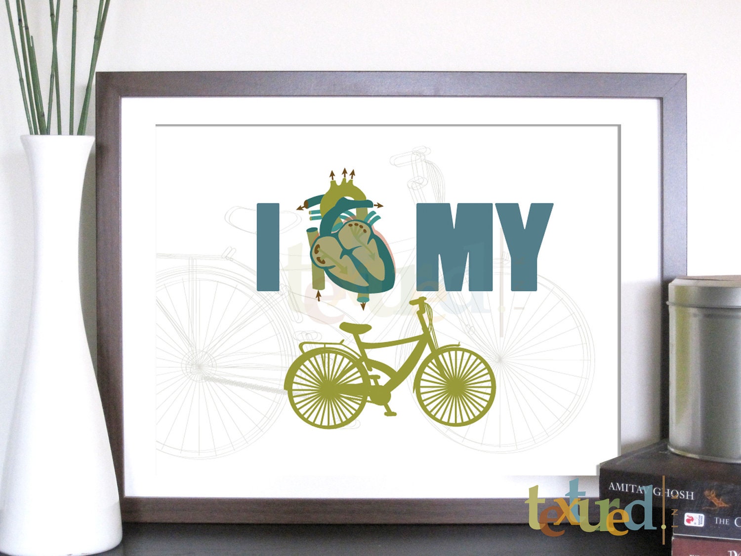 Bicycle Love Art, I Heart My Bicycle, 11X14 Inches, customize to any size and color