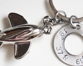 Latitude Longitude Coordinates Personalized Airplane Washer Keychain Custom Plane Pilot Location Going Away Long Distance Love Gift