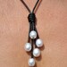 Freshwater Pearl and Leather Necklace - 5 Pearl Black Lariat Necklace - Pearl and Leather Jewelry Collection