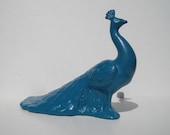 Peacock - Large blue ceramic peacock. Hollywood regency/ glam / home decor