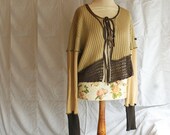 Short Brown Asymmetrical Cardigan Loose Jacket  Upcycled Blazer Woman's Clothing Shabby Chic Eco Friendly Style