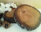 SET OF 2 - (10")   Rustic Oak Tree Trunk Slice - Rustic wedding decor - Centerpiece - Tray - Trivit