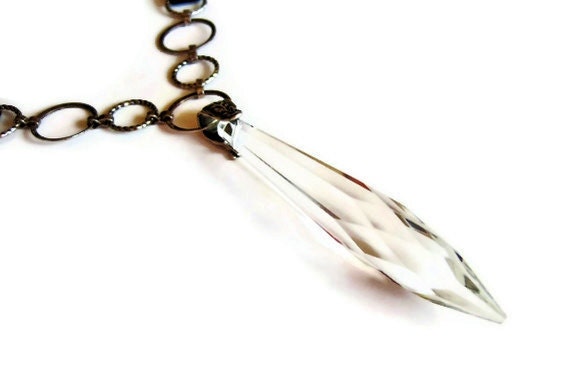 Crystal Pendant, Vintage Glass and Black Velvet - ModernVintageStudio