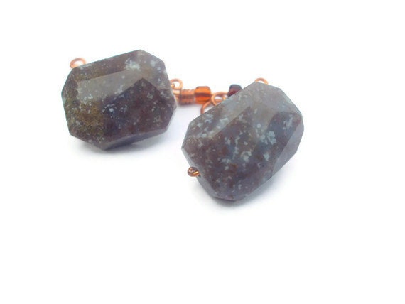 Faceted Wirewrapped Cufflinks - Thunder Egg - Gentlemen's Wirework Cuff Links with Copper Wire and Speckled Stone
