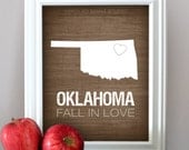 Fall In Love in Oklahoma - America State Print - Customizable Color Art Poster - 8x10