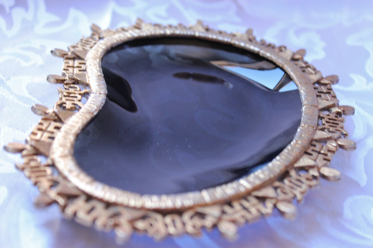 Vintage Tray Gold Metal Finish With Glass Insert