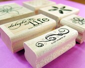 Rubber Stamps- Delight in Life Wood Mounted Stamp Set of 6 - flower scallop dots- Stampin' Up Retired