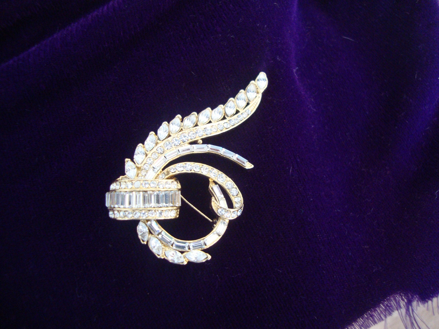 High End Rhinestone Crest Brooch Baguettes Rounds Marquis