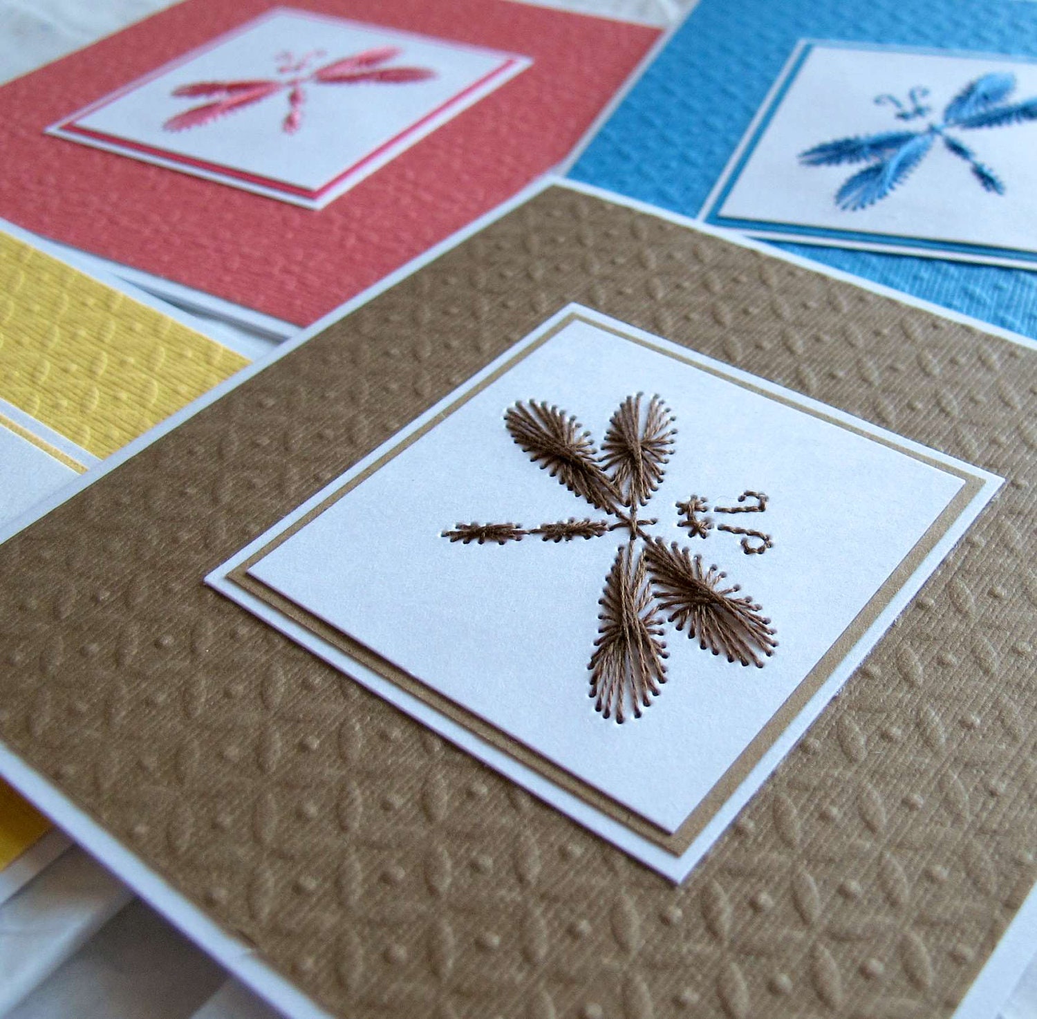 Beetle or Dragonfly Hand Embroidered Card Your choice