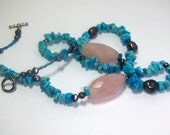 Blue Etsy necklace For her - gemstone w blue howlite and rose quartz beads