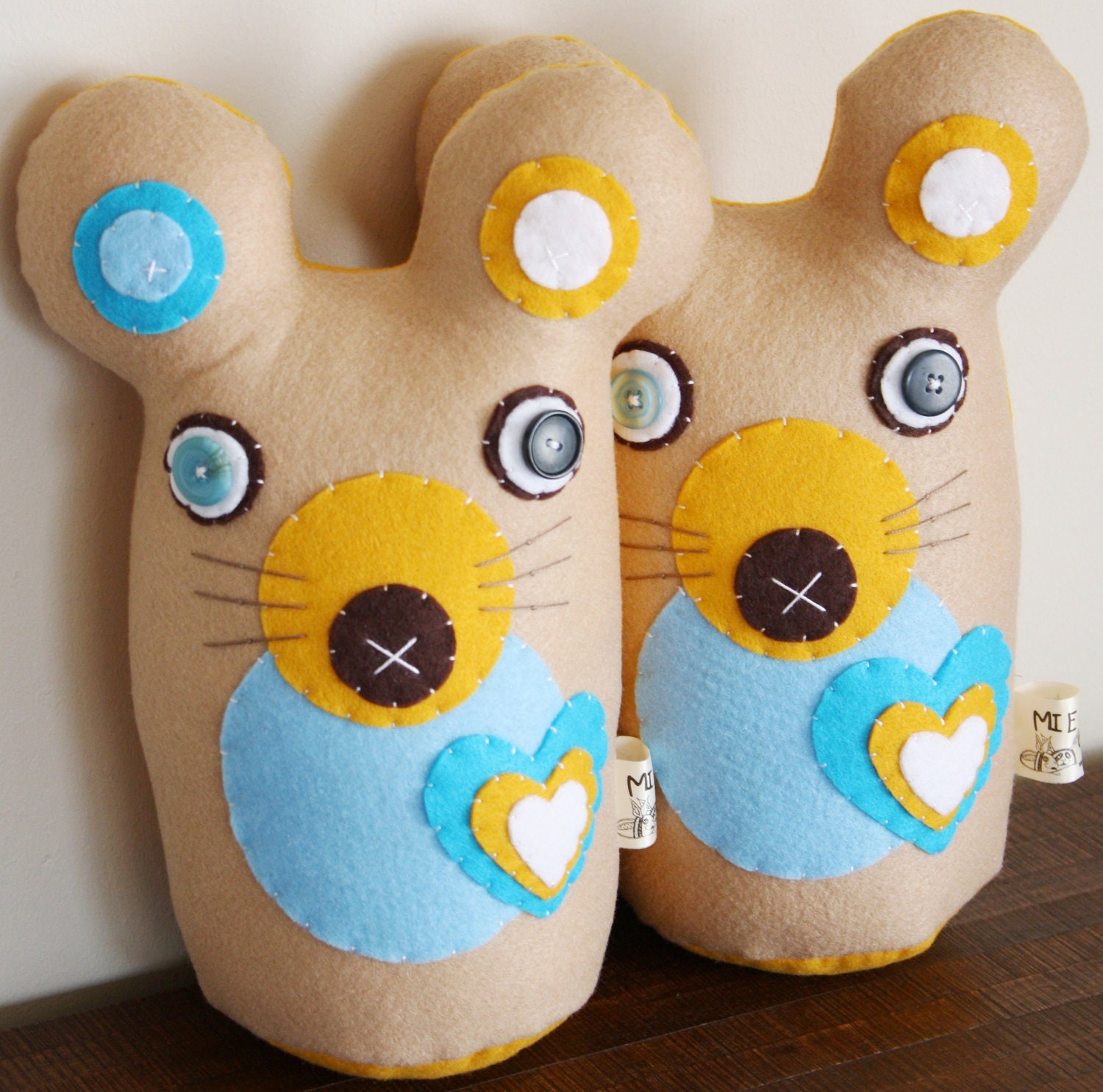 BOObeloobie Miley the Mouse in Yellow, blue, cream and white shades with heart detail