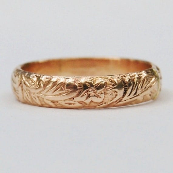14K Yellow Gold Fill Ring Band - Floral- Your Size