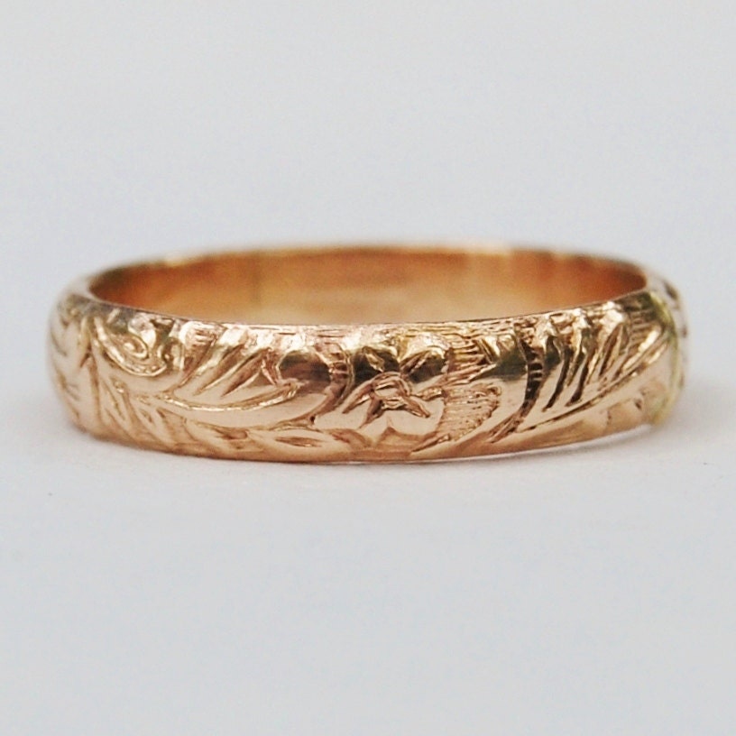 14K Yellow Gold Fill Ring Band - Floral- Your Size