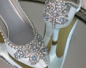 Blue Butterfly Bridal Heels Wedding Shoes - Any Size - Pick your own shoe color and crystal color