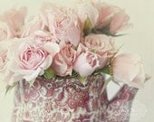 Petite Pinks- Pink Rosebuds in Vintage Teapot- Dreamy Still Life- Flower Photography- Roses- Paisley- 8x10 Fine Art Print - kellynphotography