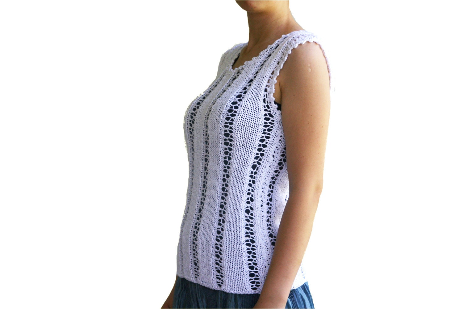 White Knit Top - Sweater Lacy and Sleeveless - Cotton Summer Blouse - Women Teens Accessories - Spring Summer Fashion - Chic Elegant Tank