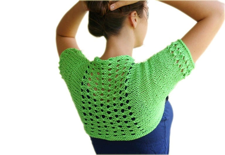 Summer Shrug in Neon Green  -  Lace Patterned Cotton Bolero - Sweater - Vest -  Spring Summer Fall Fashion - Women Teens Accessories