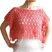 Peach Poncho with Fringes - Coral Crochet Cotton Cape - Spring Summer Fall Fashion - Women Teens Accessories
