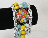 Vintage White Lemon Yellow blue & Red Chunkey Bracelet