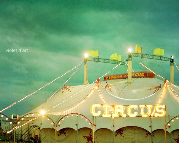 Circus. 24x30 Carnival Photograph. Large Wall Art fair, whimsical, green, yellow, lights, mint, green, turquoise