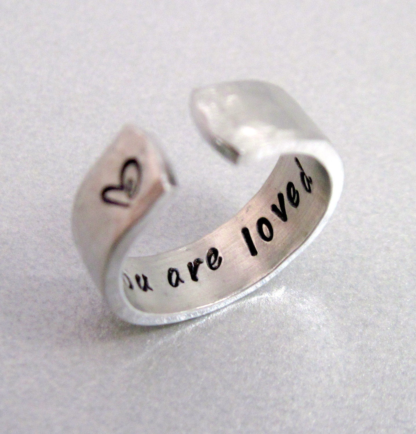 Hammered Secret Message Ring - YOU ARE LOVED- Hand Stamped Aluminum Ring - Customizable