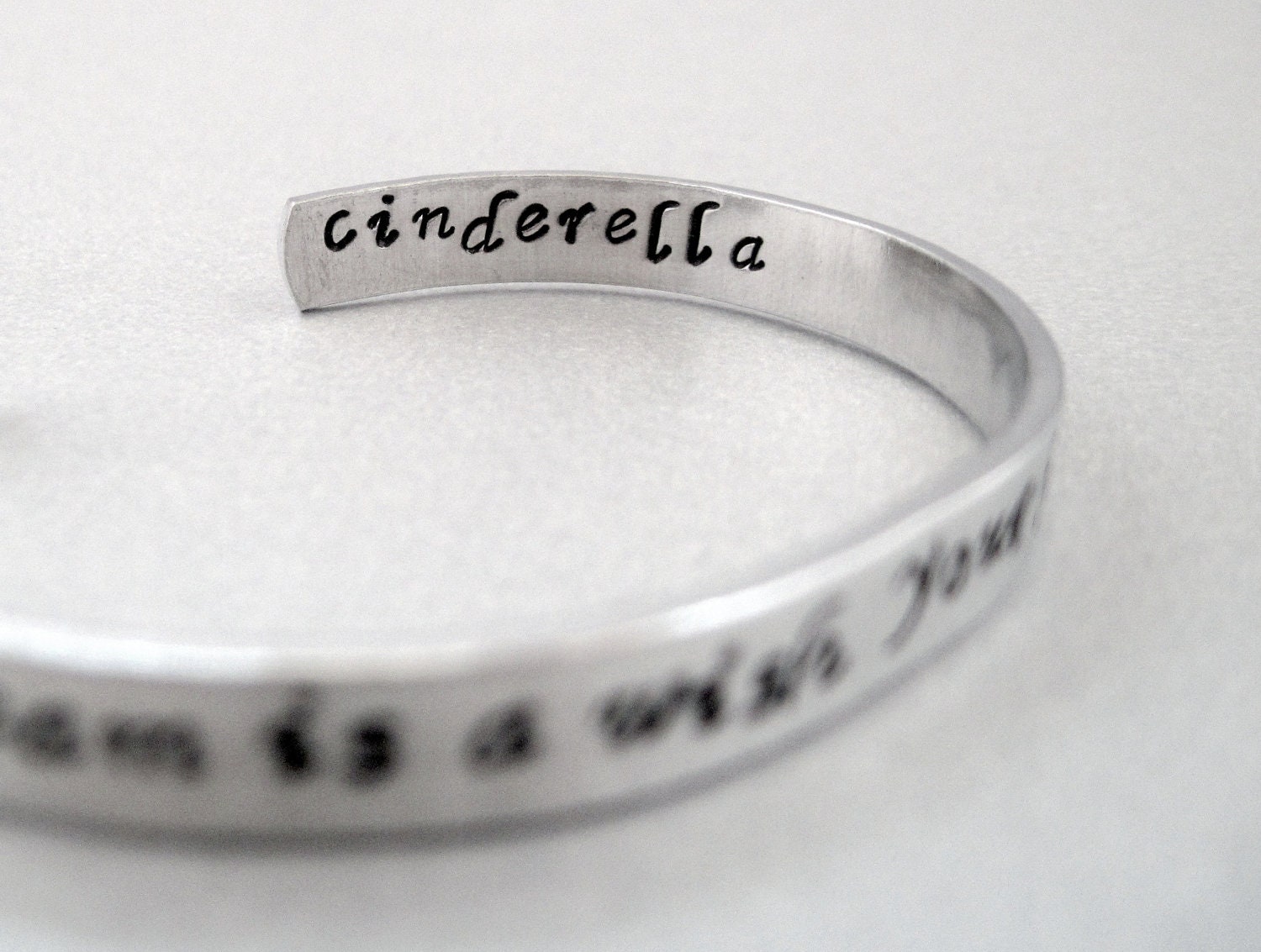 Disney Cinderella Bracelet - A Dream Is a Wish Your Heart Makes - Hand Stamped Aluminum Cuff - customizable